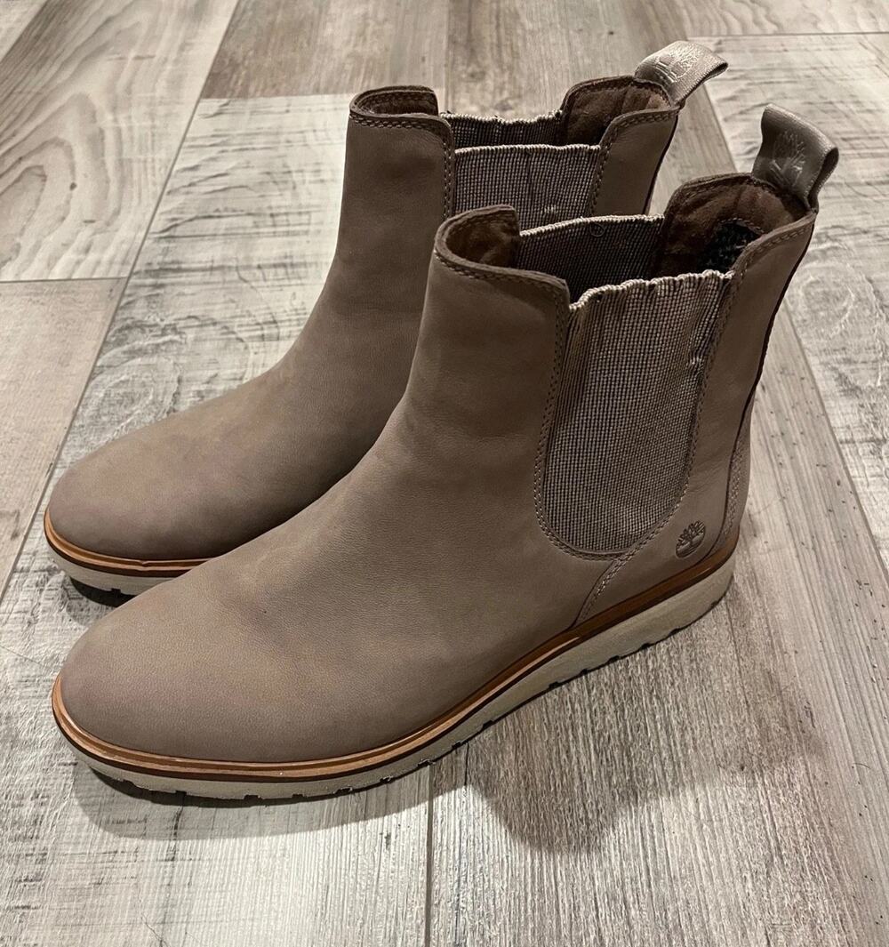 Timberland Ellis Street Women’s 10 Taupe Leather Double Gore Chelsea Boots A1RHI